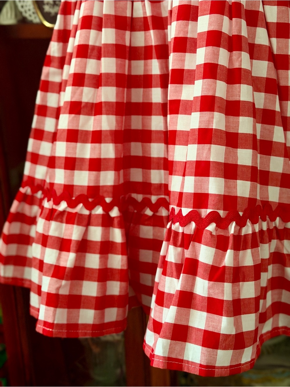 Girls Red and White Gingham Dress - Picture 5 of 12